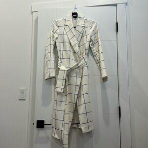 Topshop long jacket. Ivory off white, and black striped, checkered.